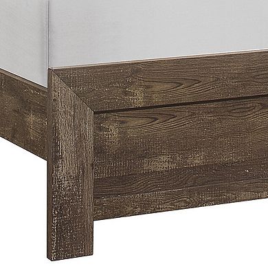Rustic Panel Design Wooden Queen Size Bed with Block Legs Support, Brown