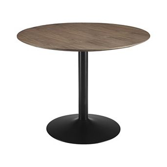 30 Inch Round Wooden Top Modern Dining Table, Black and Brown