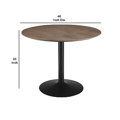 30 Inch Round Wooden Top Modern Dining Table, Black and Brown