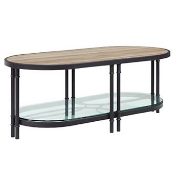 Ley 47 Inch Wood Coffee Table, Oblong, Industrial Design, Oak