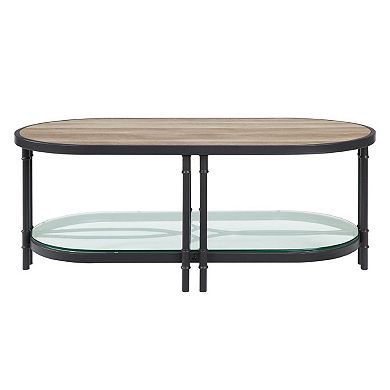 Ley 47 Inch Wood Coffee Table, Oblong, Industrial Design, Oak