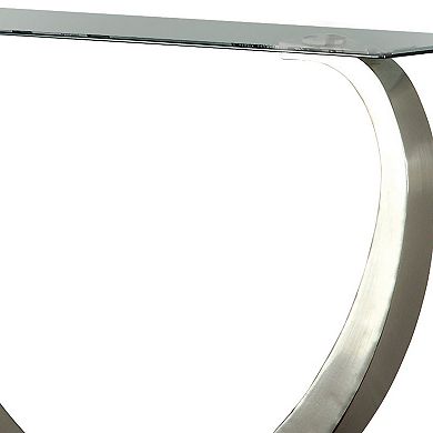 Rectangular Glass Top Sofa Table with Curved Pedestal Base, Black and Gray