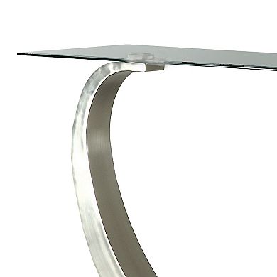 Rectangular Glass Top Sofa Table with Curved Pedestal Base, Black and Gray