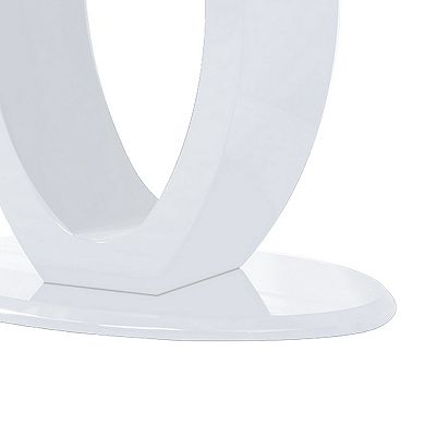 Contemporary Tempered Glass Top Sofa Table with O Shape Base, White