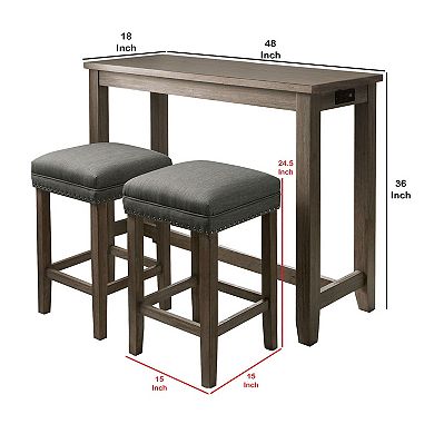 3 Piece Counter Height Dining Set with Stools, Gray