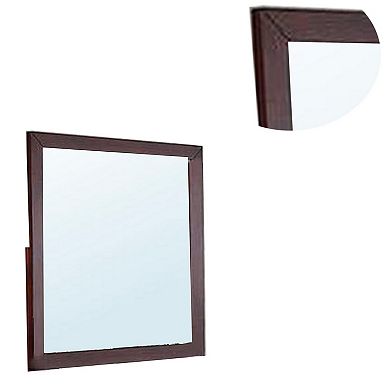 Bran 36 x 36 Square Dresser Mirror, Pine Wood, Grain Details, Cherry Brown