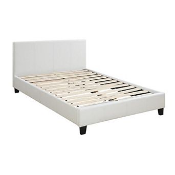 Transitional Style Leatherette Queen Bed with Padded Headboard, White