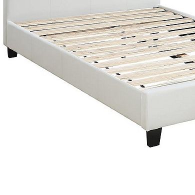 Transitional Style Leatherette Queen Bed with Padded Headboard, White
