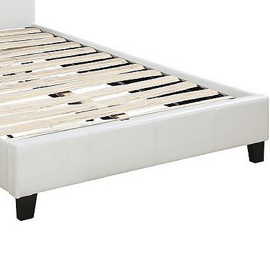 Transitional Style Leatherette Queen Bed with Padded Headboard, White
