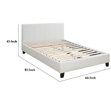 Transitional Style Leatherette Queen Bed with Padded Headboard, White