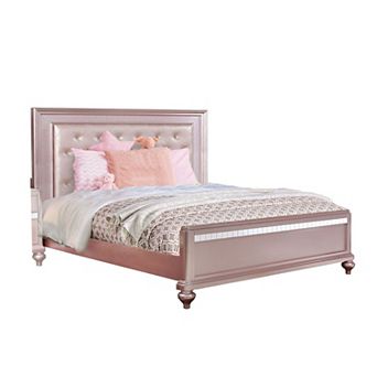 Contemporary Styled Twin Bed with Padded Button Tufted Headboard, Pink