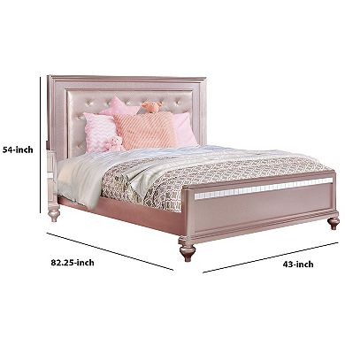 Contemporary Styled Twin Bed with Padded Button Tufted Headboard, Pink