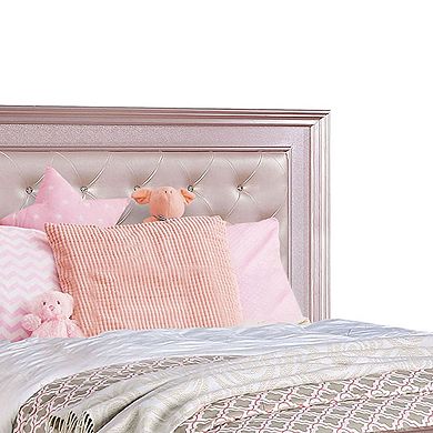Contemporary Styled Twin Bed with Padded Button Tufted Headboard, Pink