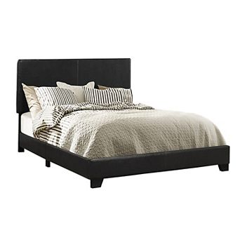 Leather Upholstered Queen Size Platform Bed, Black