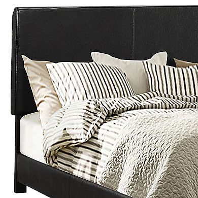 Leather Upholstered Queen Size Platform Bed, Black