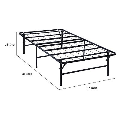 Adel Extra Long Twin Size Low Profile Bed, Foldable Metal Frame, Black