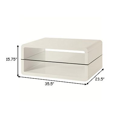 Modern Coffee Table With Rounded Corners & Clear Tempered Glass Shelf, White