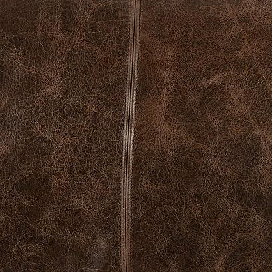 Leatherette Throw Pillow with Stitched Details and Flanged Edges,Dark Brown