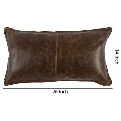 Leatherette Throw Pillow with Stitched Details and Flanged Edges,Dark Brown