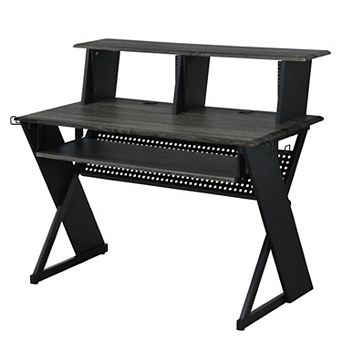 Tin 47 Inch Wood Music Desk Studio Station, Keyboard Tray, Shelves, Gray