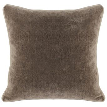 Square Fabric Throw Pillow with Solid Color and Piped Edges, Taupe Brown