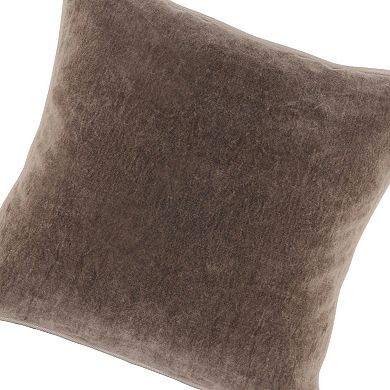 Square Fabric Throw Pillow with Solid Color and Piped Edges, Taupe Brown