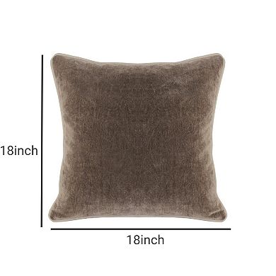 Square Fabric Throw Pillow with Solid Color and Piped Edges, Taupe Brown