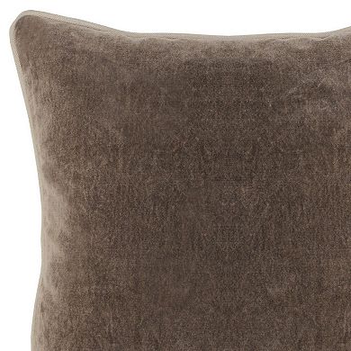 Square Fabric Throw Pillow with Solid Color and Piped Edges, Taupe Brown