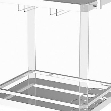 Stylish Metal Base Serving Cart With Glass Top, Clear