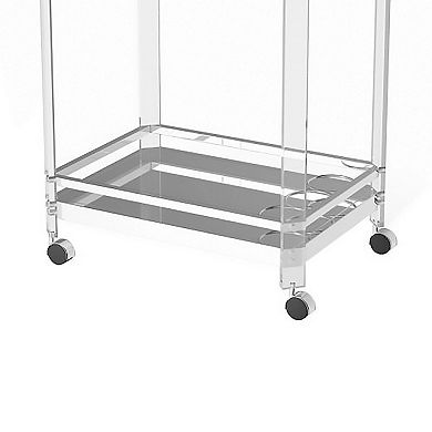 Stylish Metal Base Serving Cart With Glass Top, Clear
