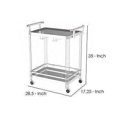 Stylish Metal Base Serving Cart With Glass Top, Clear