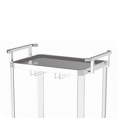 Stylish Metal Base Serving Cart With Glass Top, Clear