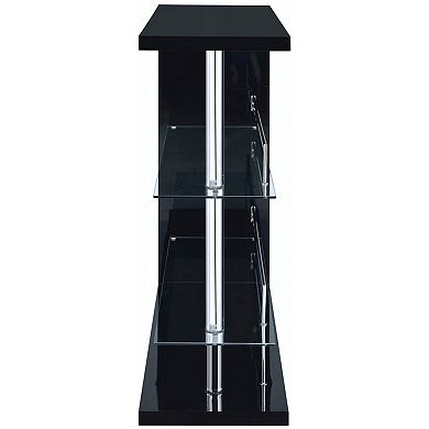 Enticing Rectangular Bar Unit with 2 Shelves and Wine Holder, Black