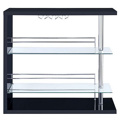 Enticing Rectangular Bar Unit with 2 Shelves and Wine Holder, Black