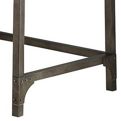 Wood And Metal Desk With Three Drawers And Two Side Shelves, Oak Brown And Gray