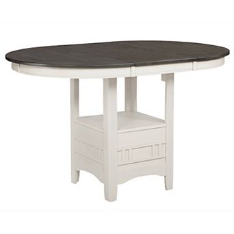Counter Height Table with Leaf Extension, White and Gray