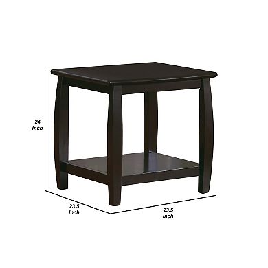 Contemporary Style Solid Wood End Table With Slightly Rounded Shape, Dark Brown