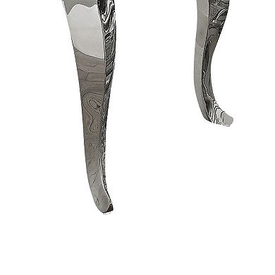 Metal Armless Dining Chair with Oval Padded Back, Set of 2,Silver and White
