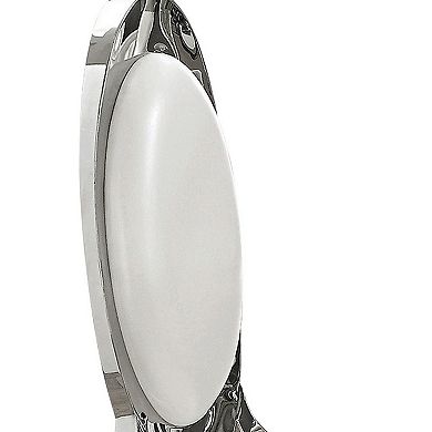 Metal Armless Dining Chair with Oval Padded Back, Set of 2,Silver and White