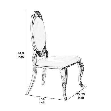 Metal Armless Dining Chair with Oval Padded Back, Set of 2,Silver and White