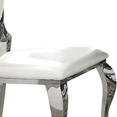 Metal Armless Dining Chair with Oval Padded Back, Set of 2,Silver and White