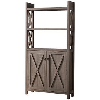 Wooden File Cabinet With 'X' Shaped Cutout Side Panel, Dark Taupe Brown