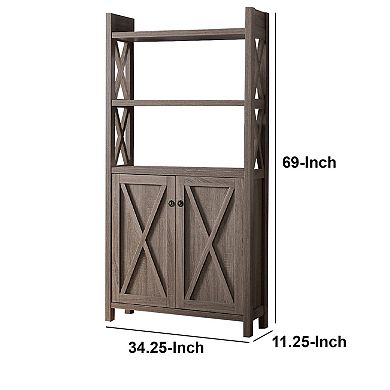Wooden File Cabinet With 'X' Shaped Cutout Side Panel, Dark Taupe Brown