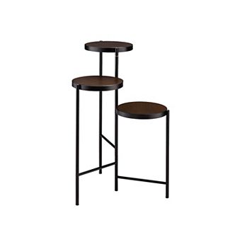 3 tier Plant Stand with Round Wooden Shelves and Foldable Design, Black