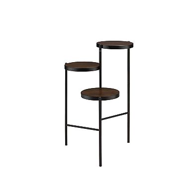 3 Tier Plant Stand with Round Wooden Shelves and Foldable Design, Black