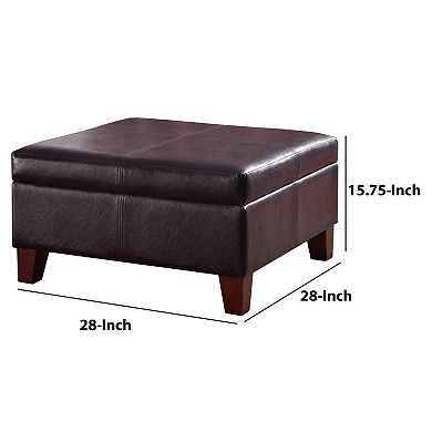 Leatherette Upholstered Wooden Ottoman With Hinged Storage, Brown, Large