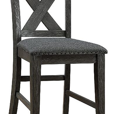 Chair with High X Shaped Back and Nailhead Trim, Set of 2, Brown