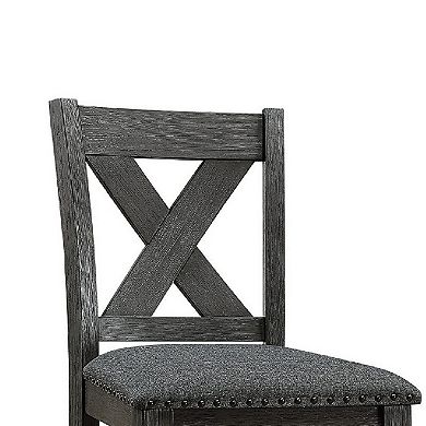 Chair with High X Shaped Back and Nailhead Trim, Set of 2, Brown