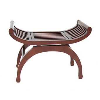 Curved Design Mission Style Stool with Slatted Seating, Brown