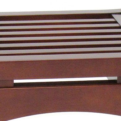 Curved Design Mission Style Stool with Slatted Seating, Brown